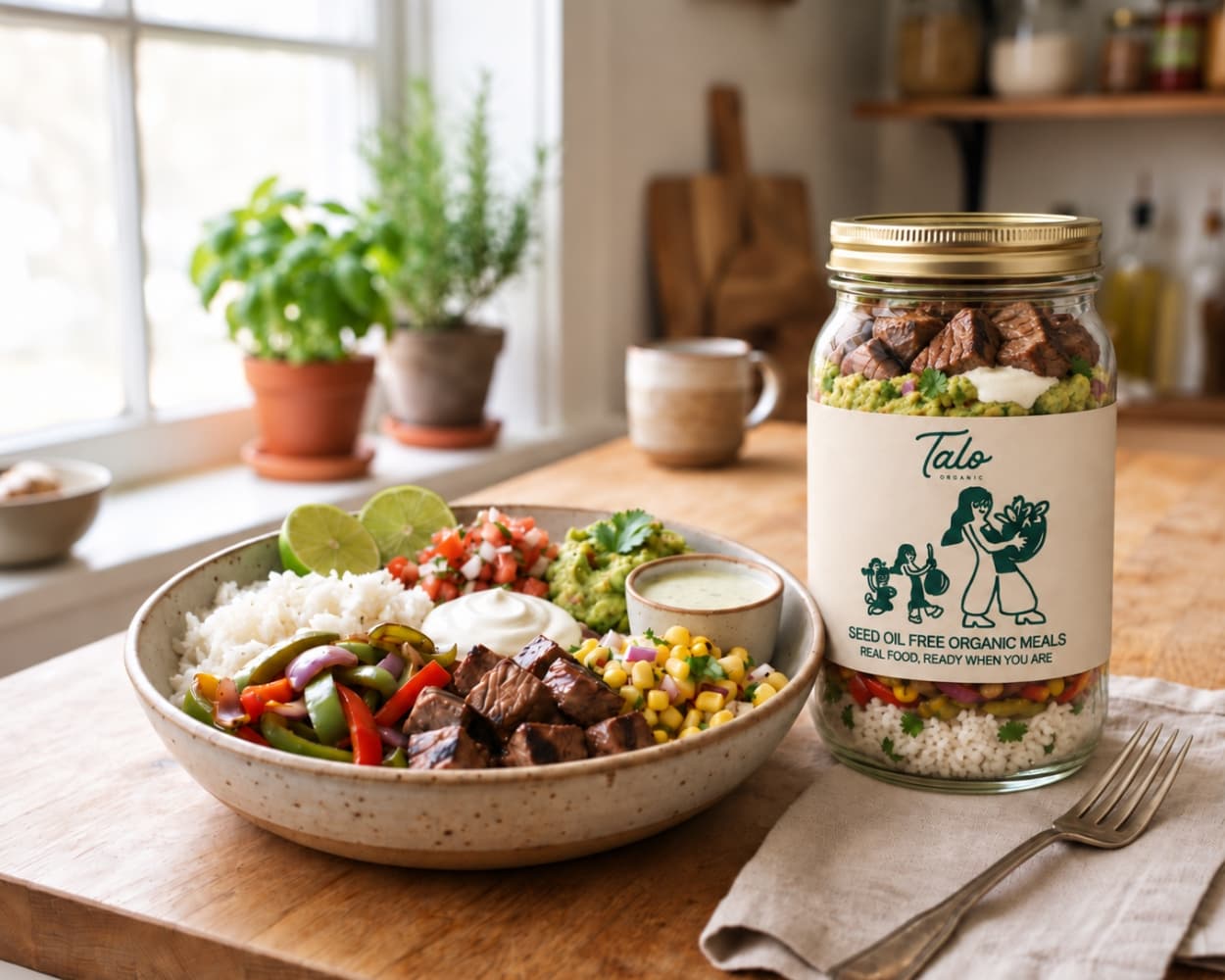 Glass jars used for Talo Organic meals